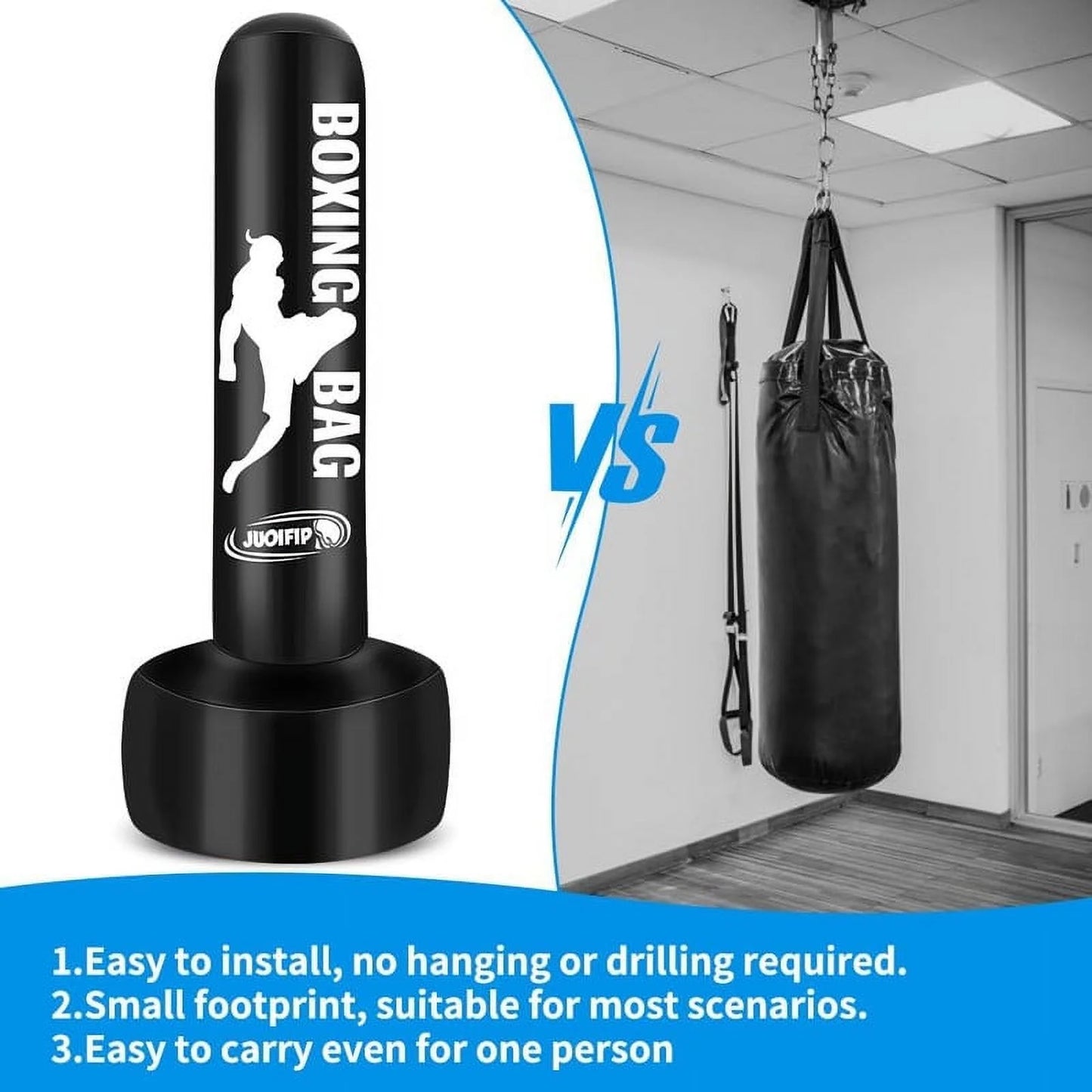 Adults Inflatable Freestanding Heavy Bag, 69'', 1.81 Kg, Black